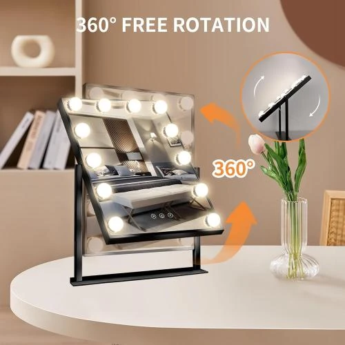 Zoom sur Miroir Hollywood Meidom, LED, 3 modes couleur, noir