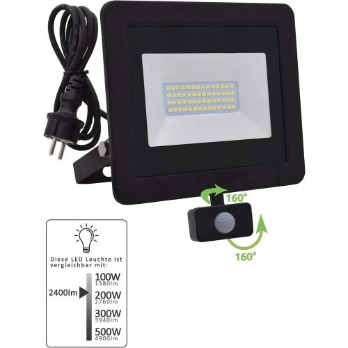 Zoom sur Projecteur LED 30W, détecteur mouvement, 3000lm, blanc chaud