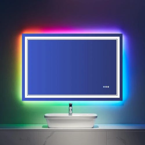 Miroir salle de bain LED RVB, anti-buée, incassable - Vue principale