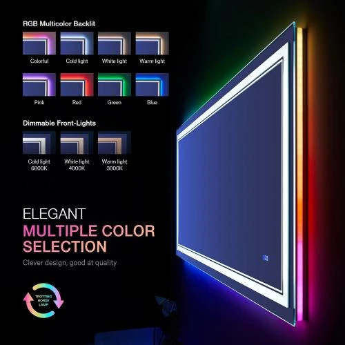 Zoom sur Miroir salle de bain LED RVB, anti-buée, incassable