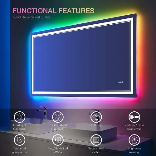 Détail de Miroir salle de bain LED RVB, anti-buée, incassable
