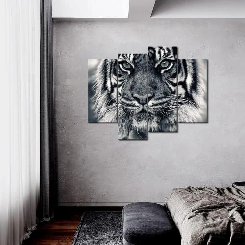 Détail de First Wall Art, Peinture Murale Tigre Noir Blanc