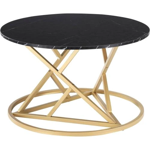 Détail de Table basse ronde marbre noir, cadre doré, Liink1Ga