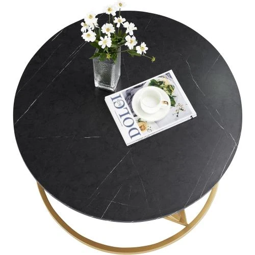 Table basse ronde marbre noir, cadre doré, Liink1Ga - Vue principale