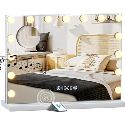 Détail de Miroir Maquillage Lumineux Bluetooth, 15 LED, 3 Couleurs