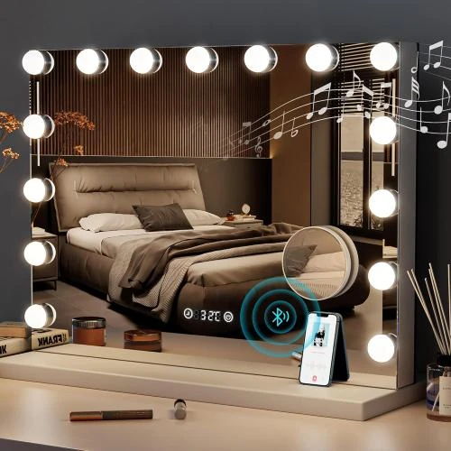 Miroir Maquillage Lumineux Bluetooth, 15 LED, 3 Couleurs - Vue principale