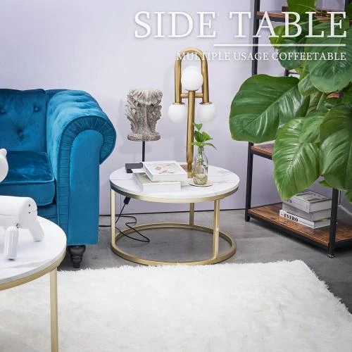 Zoom sur Tables Basses en Verre Doré et Métal - Lot de 2 pour Salon