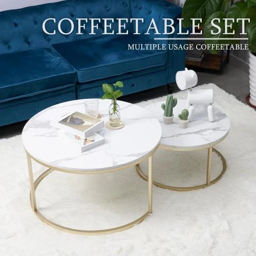Détail de Tables Basses en Verre Doré et Métal - Lot de 2 pour Salon
