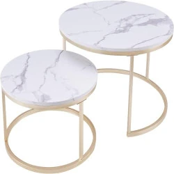 Tables Basses en Verre Doré et Métal - Lot de 2 pour Salon