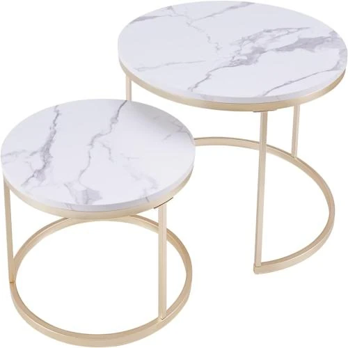 Tables Basses en Verre Doré et Métal - Lot de 2 pour Salon - Vue principale