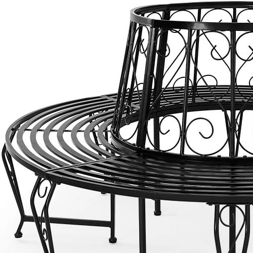 Détail de Banc de Jardin Rond Noir Casaria, Acier Robuste, Design Élégant