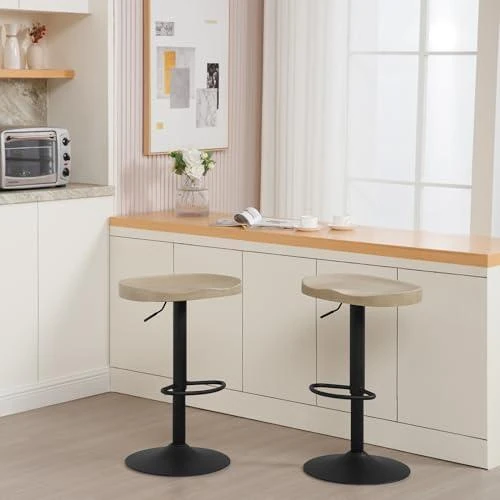 Détail de Lot de 2 Tabourets de Bar WOLTU en Bois, Pivotants, Réglables