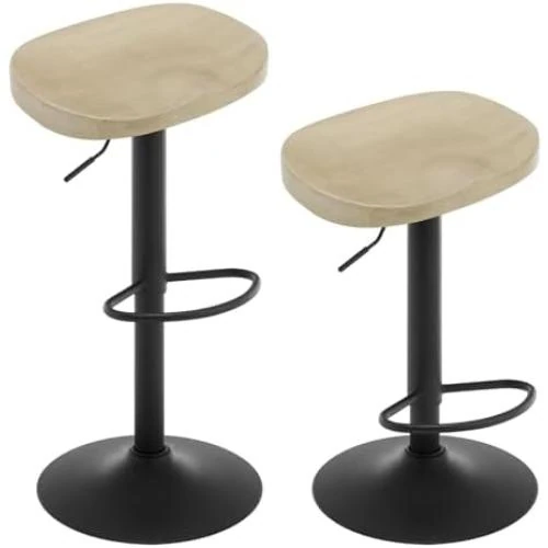 Lot de 2 Tabourets de Bar WOLTU en Bois, Pivotants, Réglables - Vue principale