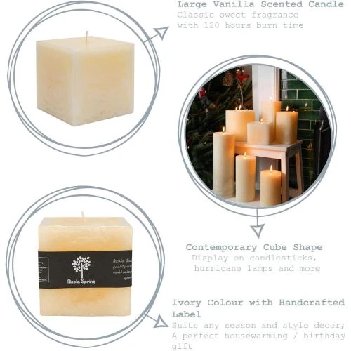 Détail de Bougie carrée parfumée vanille, mèche unique, 120 heures