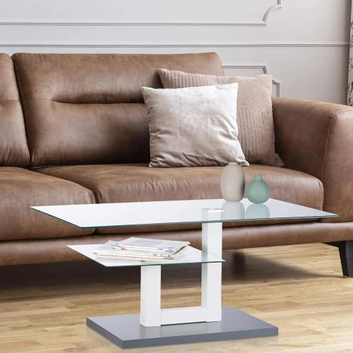 Zoom sur Table de Salon Originale Relaxdays, Verre Rectangulaire, Gris