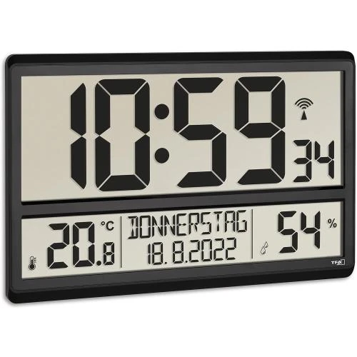 Horloge murale numérique TFA Dostmann, température, humidité, noir - Vue principale