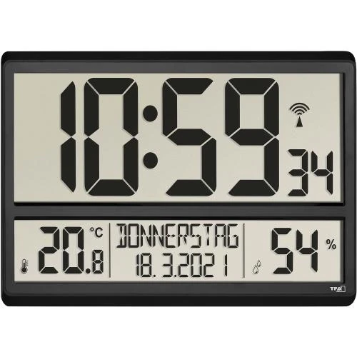 Détail de Horloge murale numérique TFA Dostmann, température, humidité, noir