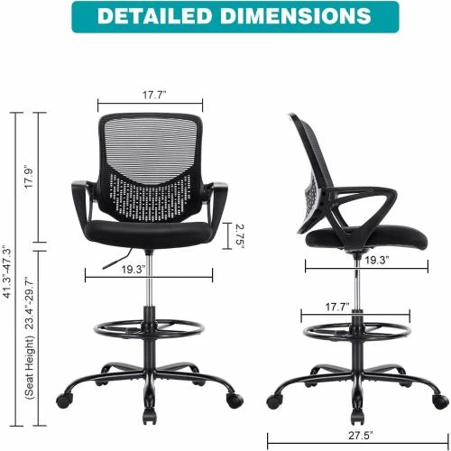 Zoom sur Chaise de bureau ergonomique, réglable, maille, accoudoirs
