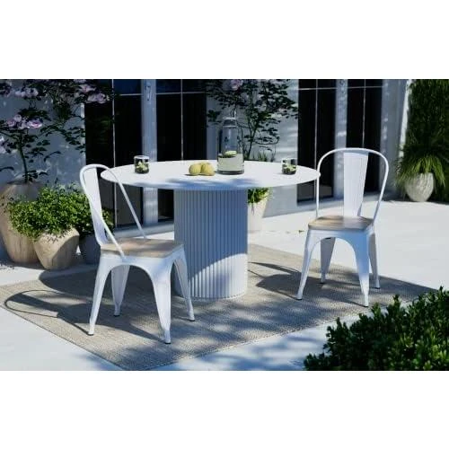 Détail de Chaises Kosmi Industrielles: Lot de 4, Métal Blanc, Bois Clair