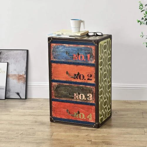 Détail de Commode Design Industriel, Meuble Rangement Moderne, 4 Tiroirs