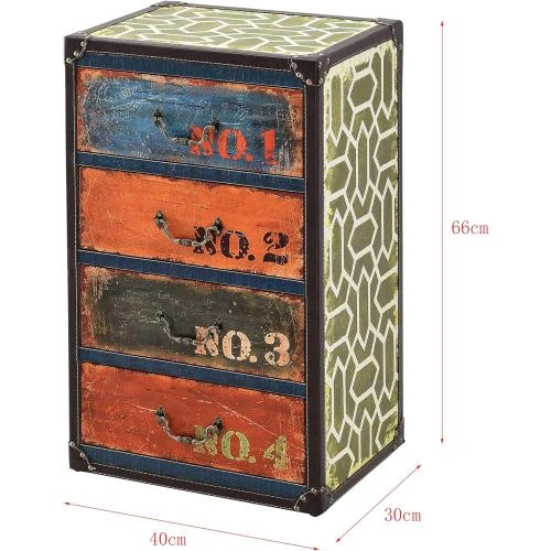 Zoom sur Commode Design Industriel, Meuble Rangement Moderne, 4 Tiroirs