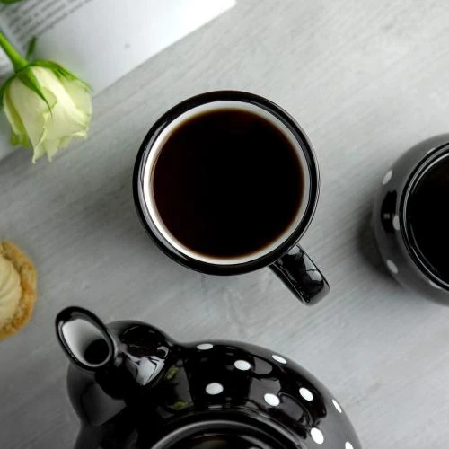 Zoom sur Tasse Mug Noir Pois Blancs, Céramique Peinte Main