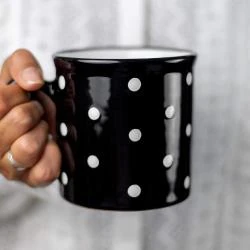 Tasse Mug Noir Pois Blancs, Céramique Peinte Main