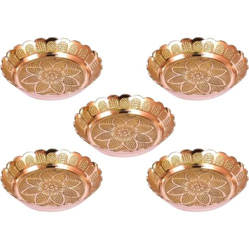 Lot 5 assiettes indiennes laiton fait main, Nakshi - Vue principale