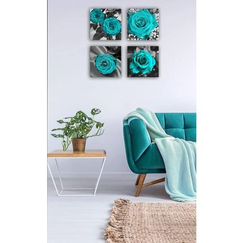 Zoom sur Paimuni Tableau Impressions Toile Bleu Sarcelle, Noir Blanc