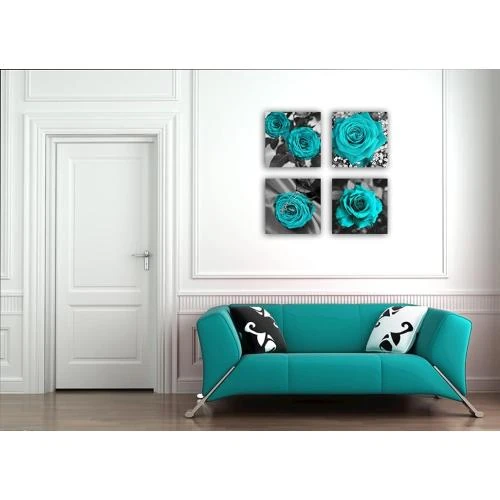 Détail de Paimuni Tableau Impressions Toile Bleu Sarcelle, Noir Blanc