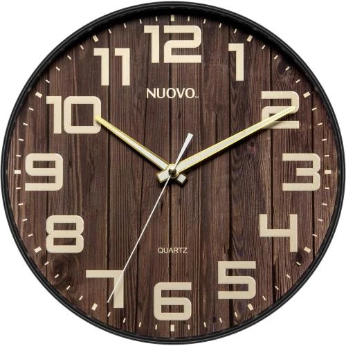 Horloge murale ronde bois silencieuse, grands chiffres, rétro - Vue principale