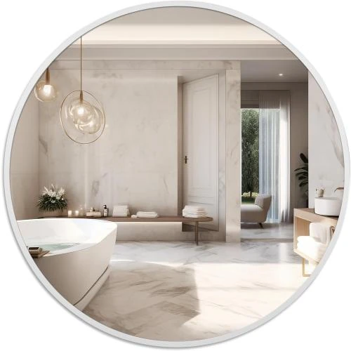 Miroir rond blanc Art Deco, décoration murale aluminium - Vue principale
