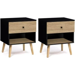 Tables de Chevet Emmie IDMarket, 2 unités, Noir, Hêtre