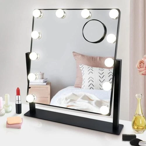 Miroir éclairant Depuley Hollywood, 12 LED, noir, rotatif - Vue principale
