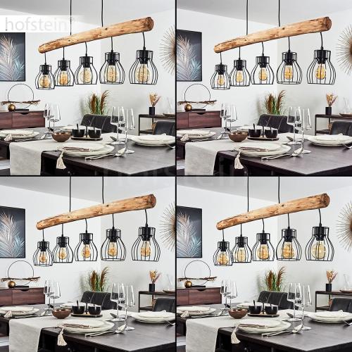 Présentation de Suspension Gondo Hofstein, lampe métal bois noir marron en situation