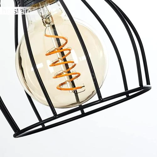 Zoom sur Suspension Gondo Hofstein, lampe métal bois noir marron