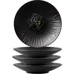 Assiettes plates porcelaine japonaises, lot 4 noir
