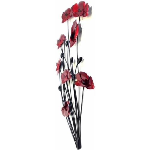 Zoom sur Sculpture murale métal contemporain SK Style, pavot rouge