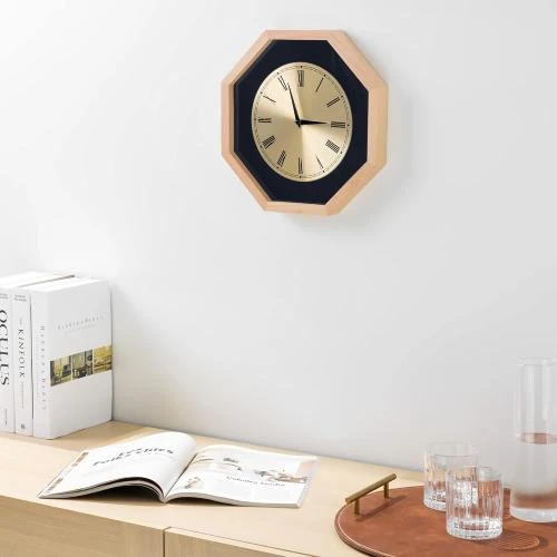 Détail de Horloge Murale Bois Navaris, Pendule Octogonale Vintage