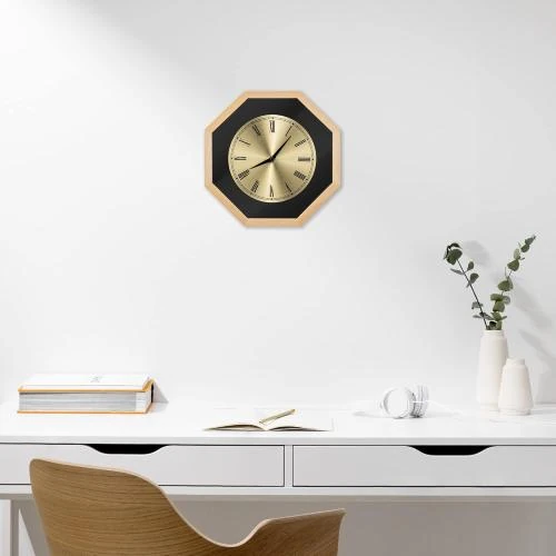 Zoom sur Horloge Murale Bois Navaris, Pendule Octogonale Vintage