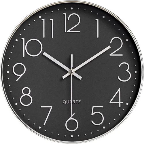 Horloge Murale Moderne Quartz Silencieuse, Noir Argenté - Vue principale
