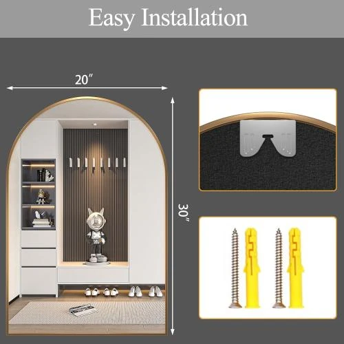 Zoom sur Miroir arqué doré, cadre métal, décoration moderne