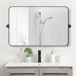Miroir mural pivotant noir, cadre métal, salle de bain