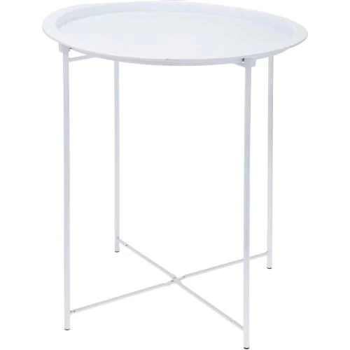 Table d’appoint metal blanc, design pliable, décor floral - Vue principale