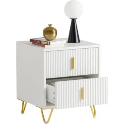 Table de Chevet Blanche SoBuy, 2 Tiroirs, Design Moderne