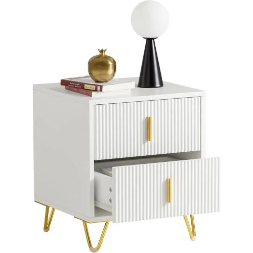 Table de Chevet Blanche SoBuy, 2 Tiroirs, Design Moderne - Vue principale