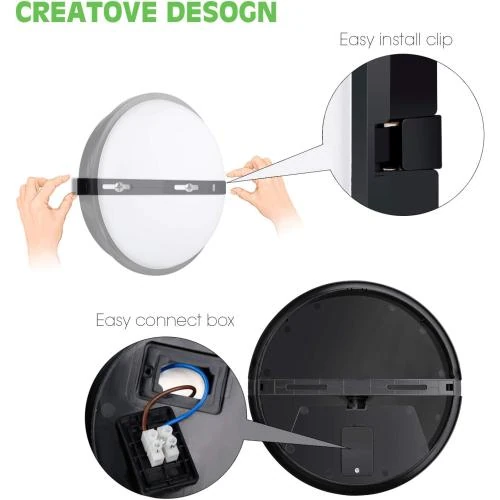 Zoom sur Lampe LED Rond Plafonnier Applique Eclairage Noir 20W