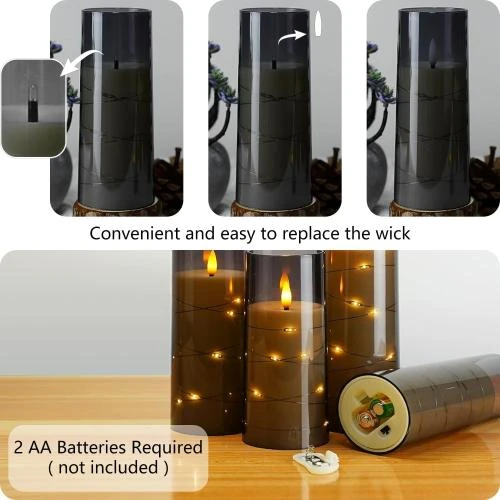 Zoom sur Bougies LED Flamme Vacillante, Télécommande, Lot de 5, Gris