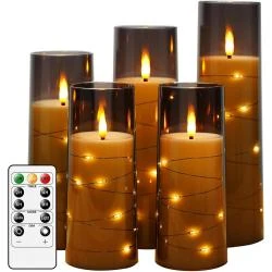 Bougies LED Flamme Vacillante, Télécommande, Lot de 5, Gris
