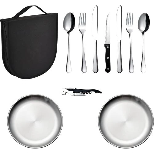 IMEEA Couverts Camping, Cuillère, Couteau, Fourchette, Ouvre-Vin - Vue principale